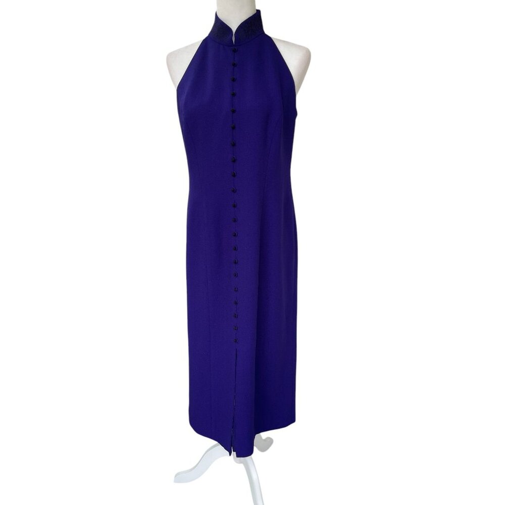 Vintage 90s Dress Cocktail Maxi Liz Claiborne Embroidered Halter Purple